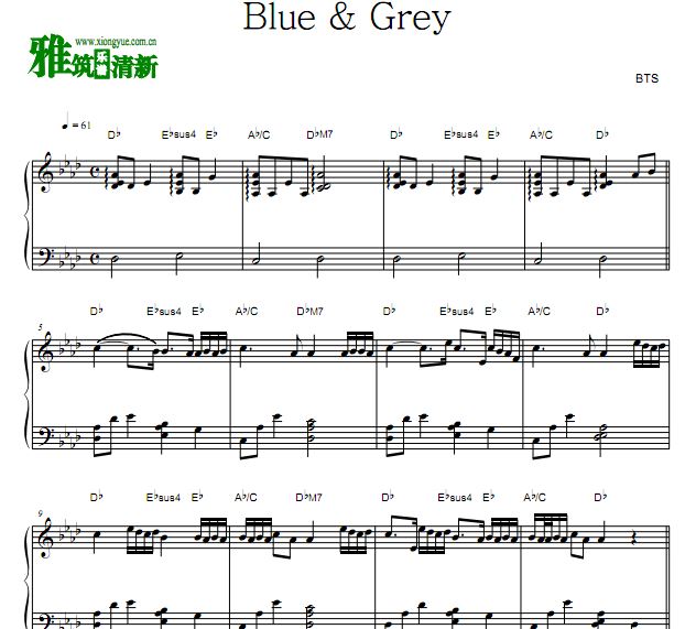 BTS Blue & Grey钢琴独奏谱