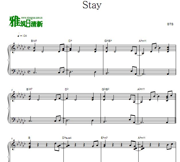 BTS 防弹少年团 Stay钢琴谱