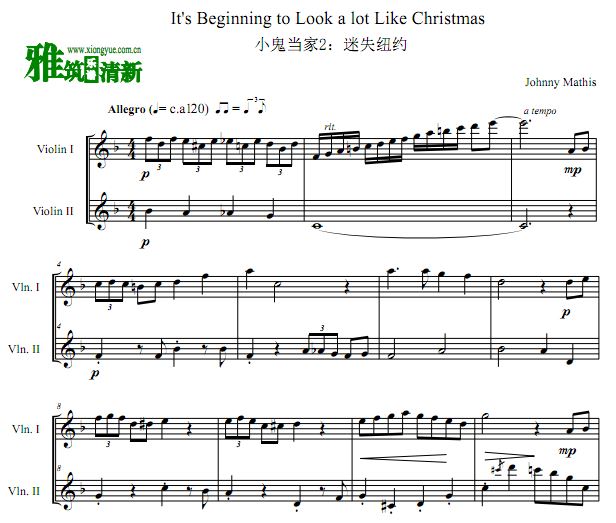 It's Beginning to Look a Lot Like Christmas双小提琴合奏谱