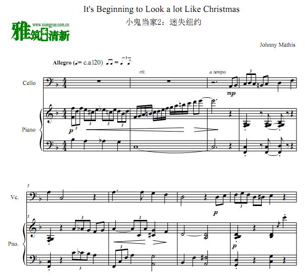 It's Beginning to Look a Lot Like Christmas大提琴钢琴二重奏谱
