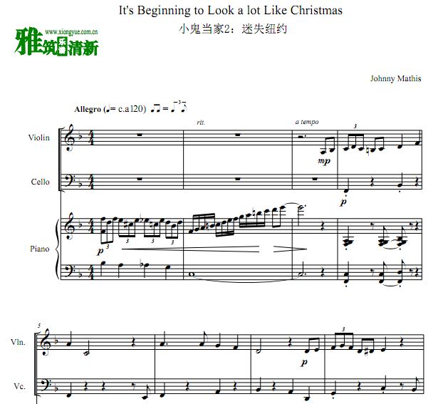 It's Beginning to Look a Lot Like Christmas钢琴三重奏谱