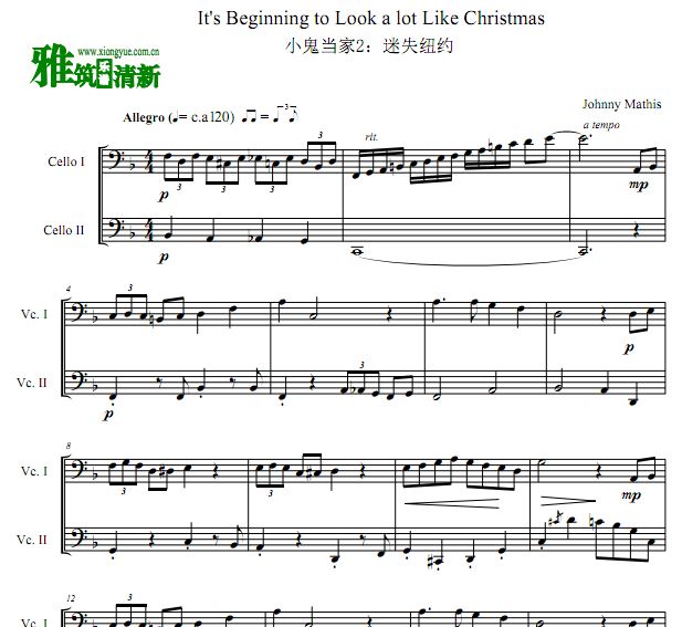 It's Beginning to Look a Lot Like Christmas双大提琴合奏谱