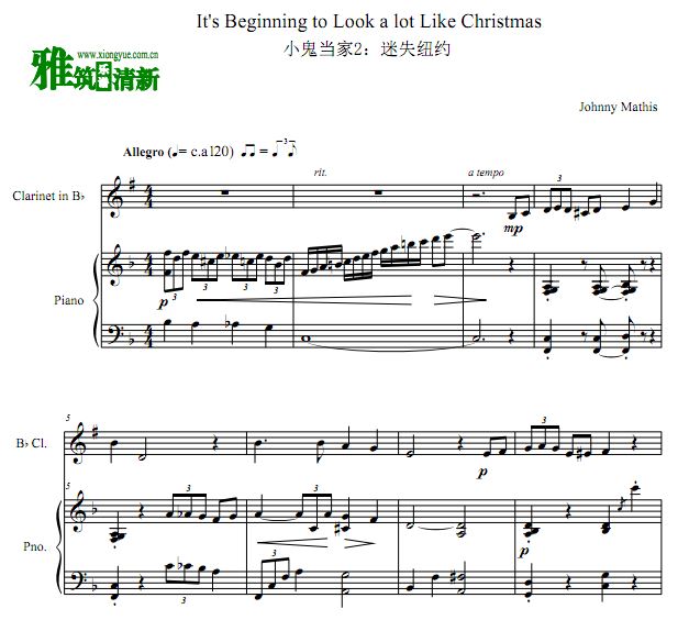It's Beginning to Look a Lot Like Christmas单簧管钢琴伴奏谱