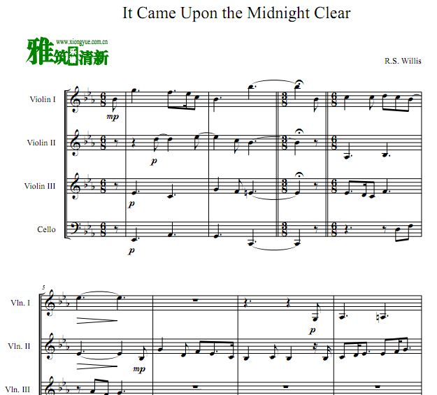 It Came Upon the Midnight Clear三小提琴大提琴弦乐四重奏谱