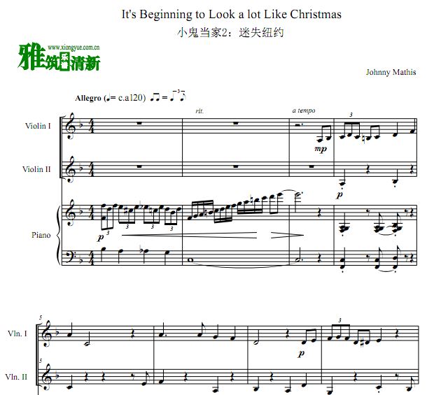 It's Beginning to Look a Lot Like Christmas小提琴钢琴三重奏谱