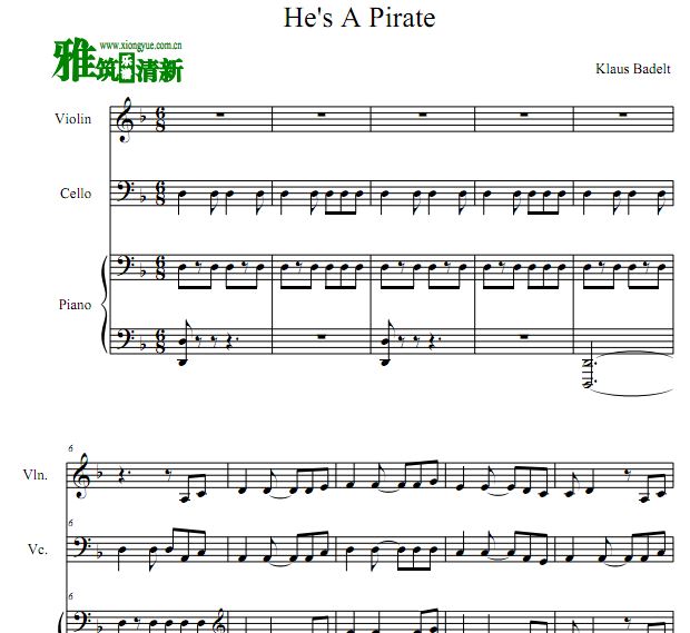 He's A Pirate 加勒比海盗小提琴大提琴钢琴三重奏谱