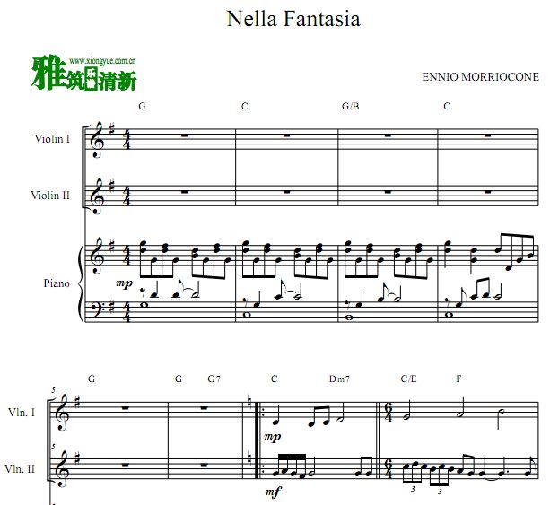 幻梦之中 Nella Fantasia小提琴钢琴三重奏谱