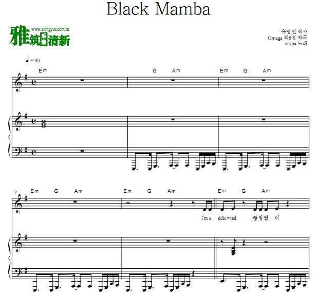 aespa - Black Mamba歌谱 正谱 钢琴弹唱谱