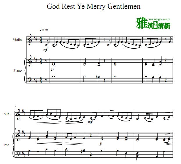 God Rest Ye Merry Gentlemen小提琴钢琴伴奏谱