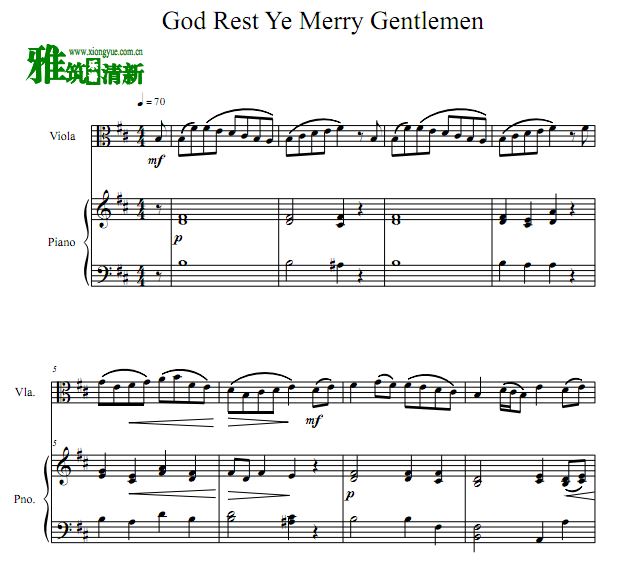 God Rest Ye Merry Gentlemen中提琴钢琴二重奏谱
