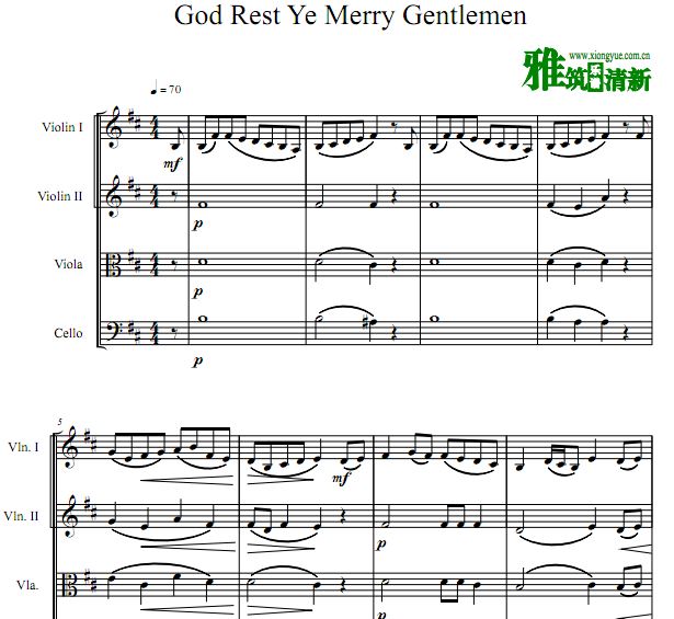 God Rest Ye Merry Gentlemen弦乐四重奏谱