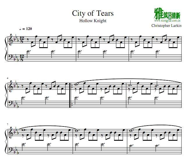 空洞骑士Hollow Knight - City of Tears钢琴谱
