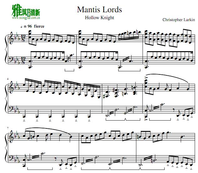 空洞骑士Hollow Knight - Mantis Lords钢琴谱