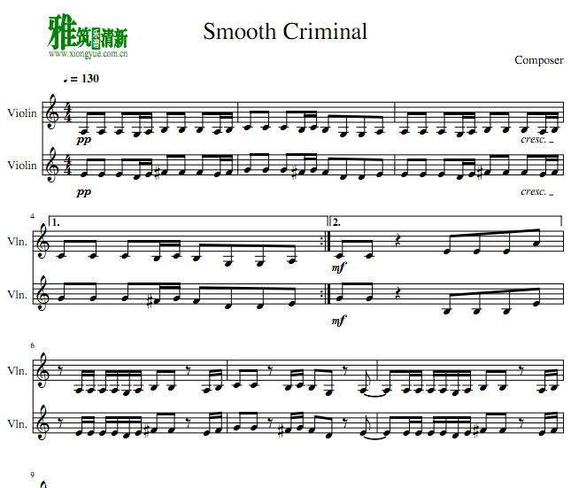 犯罪高手Smooth Criminal小提琴二重奏谱