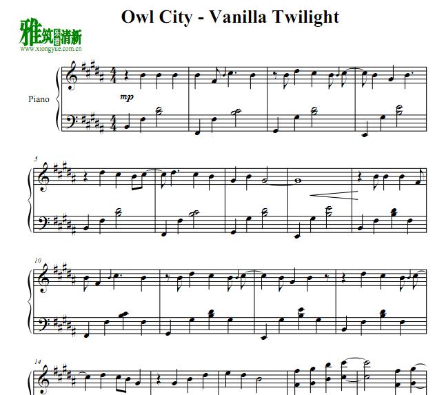 Owl City - Vanilla Twilight钢琴谱