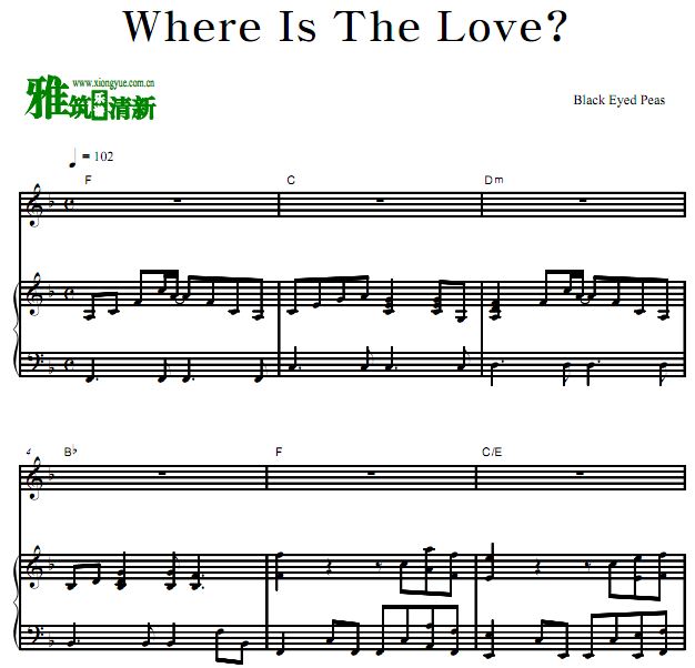 Black Eyed Peas - Where is the Love歌谱 弹唱钢琴谱