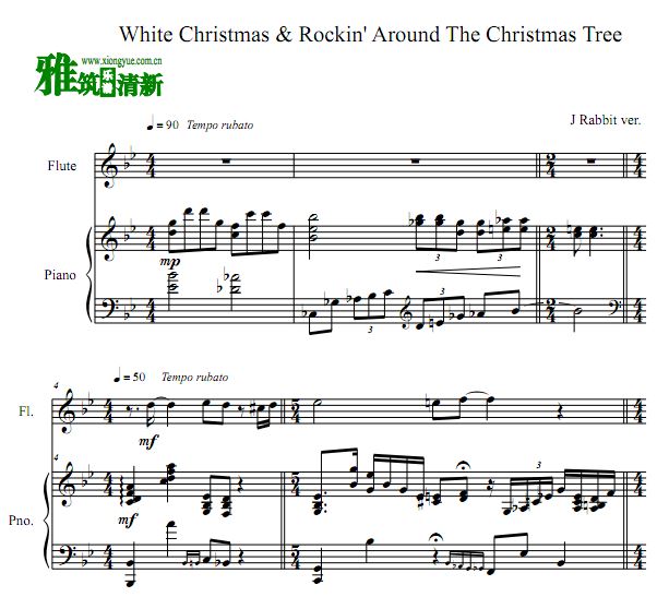 White Christmas & Rockin' Around The Christmas Tree长笛钢琴合奏谱