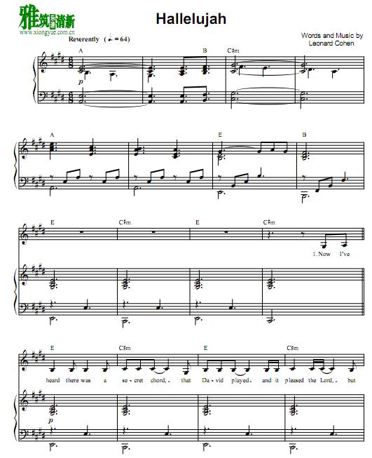 Tori Kelly - Hallelujah 歌谱 正谱 钢琴伴奏谱