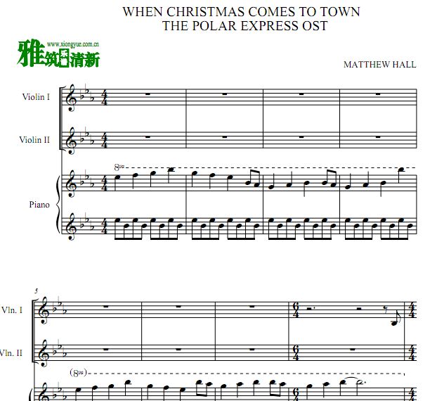 极地特快 When Christmas Comes To Town双小提琴钢琴三重奏谱