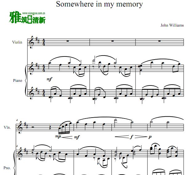 小鬼当家  Somewhere In My Memory小提琴钢琴合奏谱