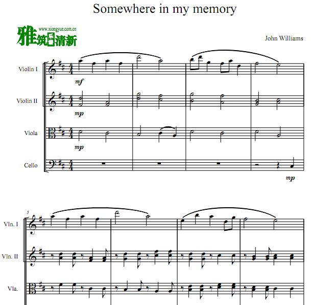  Somewhere In My Memory 小鬼当家弦乐四重奏谱