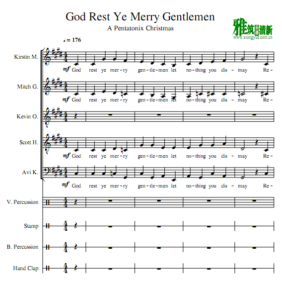 PTX版 God Rest Ye Merry Gentlemen阿卡贝拉合唱谱