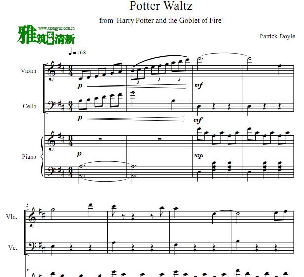 哈利波特 Potter Waltz钢琴三重奏谱