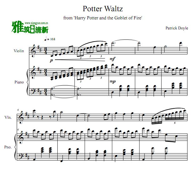 哈利波特 Potter Waltz小提琴钢琴合奏谱