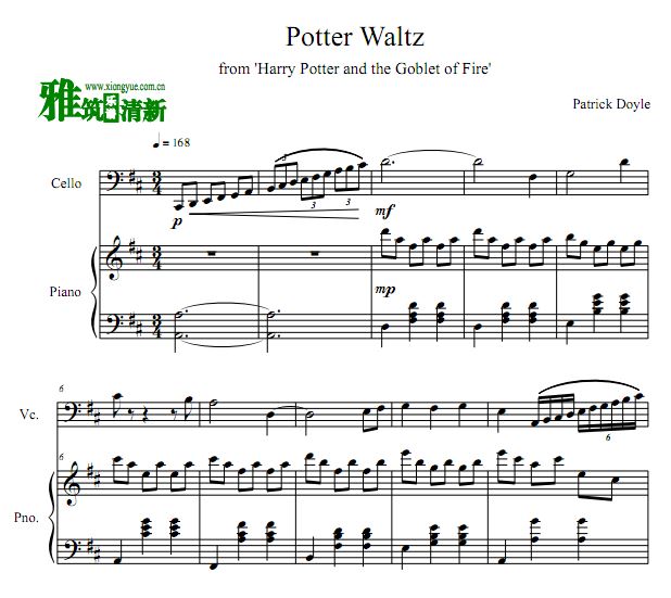 哈利波特 Potter Waltz大提琴钢琴二重奏谱