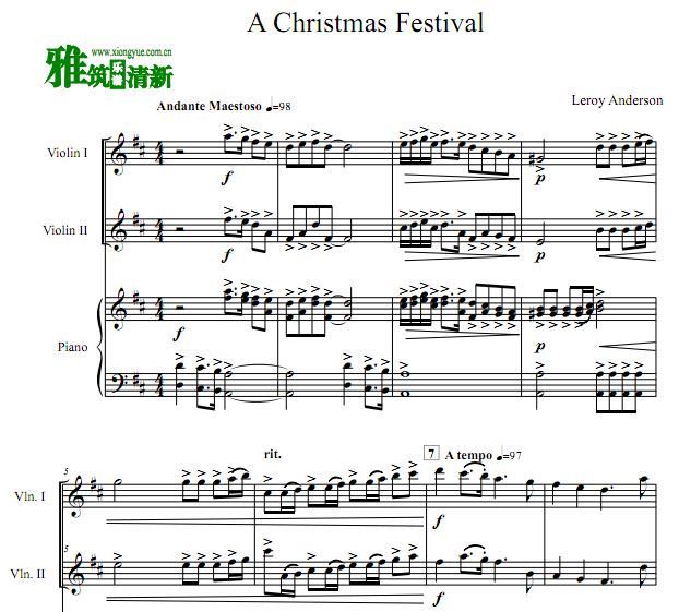 圣诞节日 A Christmas Festival双小提琴钢琴合奏谱