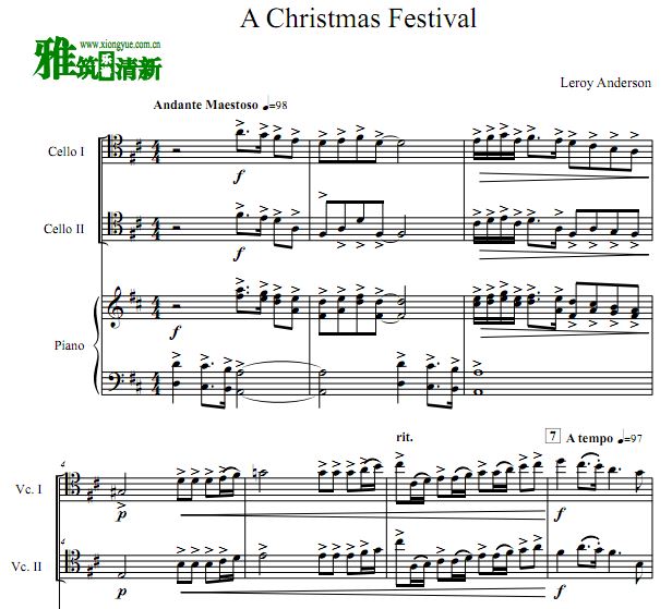 圣诞节日 A Christmas Festival大提琴二重奏钢琴合奏谱