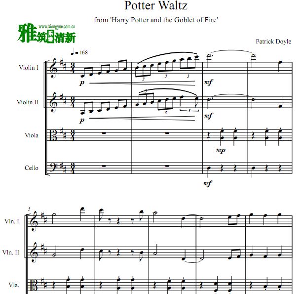 哈利波特 Potter Waltz双小提琴中提琴大提琴合奏谱