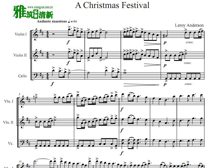 A Christmas Festival 圣诞节日双小提琴大提琴三重奏谱