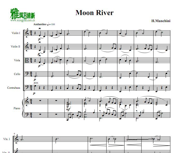 月亮河Moon River钢琴弦乐乐团总谱