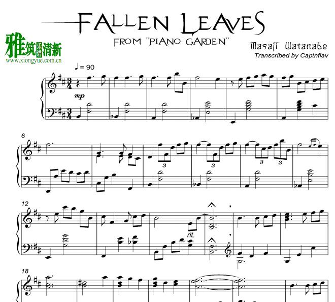 渡边雅二 - Fallen Leaves钢琴谱