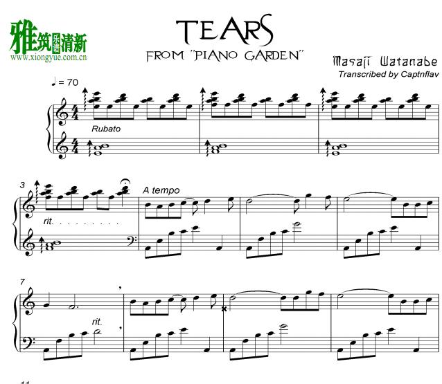 渡边雅二 - Tears钢琴谱