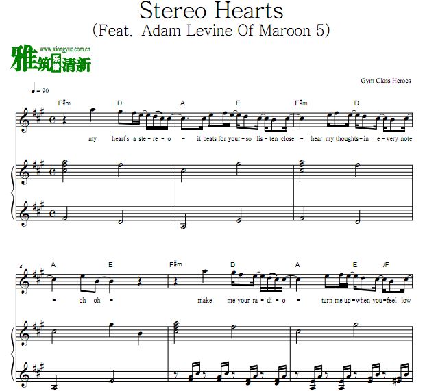 Gym Class Heroes - Stereo Hearts歌谱 弹唱钢琴谱