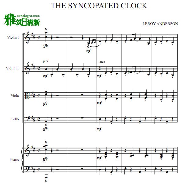 切分音时钟 The Syncopated Clock 弦乐四重奏钢琴伴奏谱