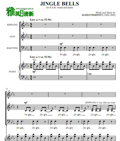 爵士版铃儿响叮当三声部合唱谱
