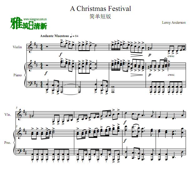圣诞节日 简单短版A Christmas Festival小提琴钢琴伴奏谱