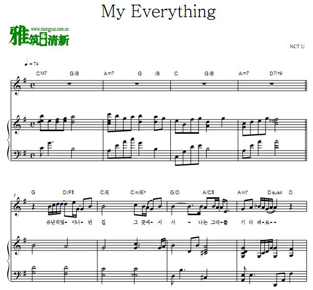 NCT U - My Everything歌谱 正谱 钢琴伴奏谱