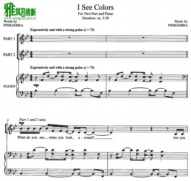 I See Colors 2声部合唱钢琴伴奏谱