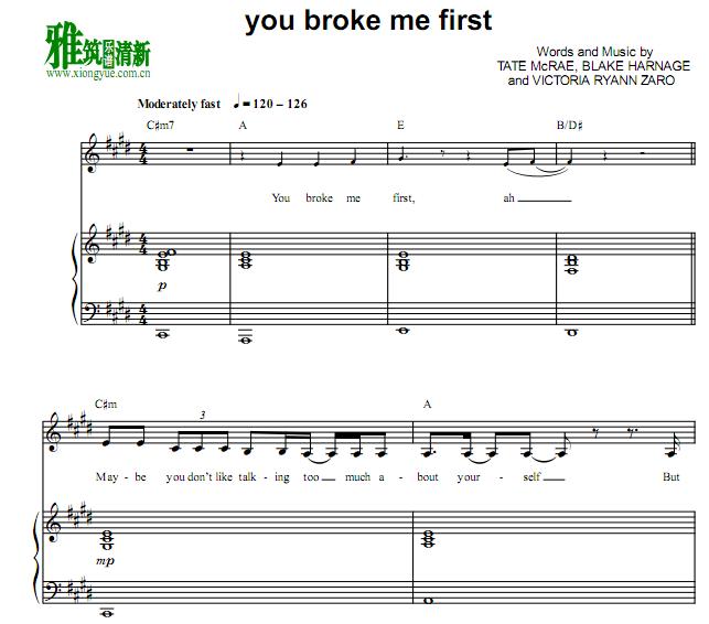 TATE MCRAE - you broke me first钢琴伴奏谱