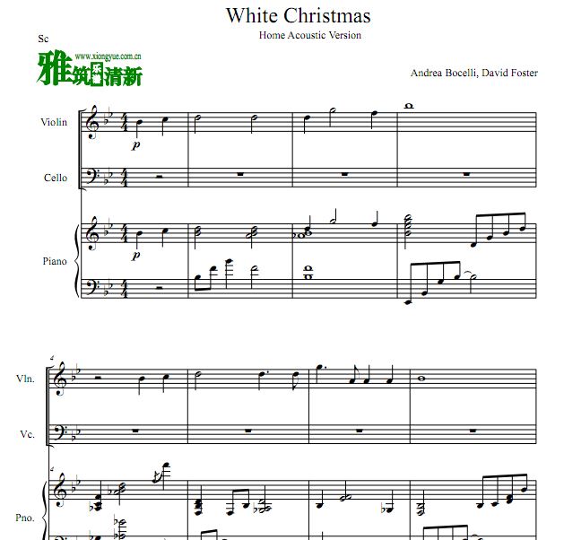 Andrea Bocelli, David Foster - White Christmas钢琴三重奏谱