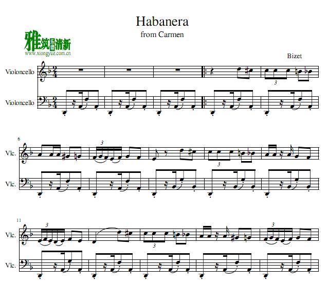 卡门 哈巴涅拉舞曲habanera 大提琴二重奏谱