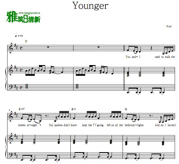 Ruel - Younger歌谱 钢琴弹唱谱 正谱