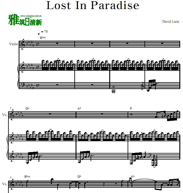 大卫·兰兹 Lost In Paradise小提琴钢琴二重奏谱