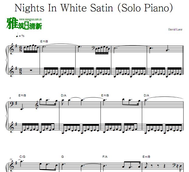 大卫·兰兹 Nights In White Satin钢琴谱