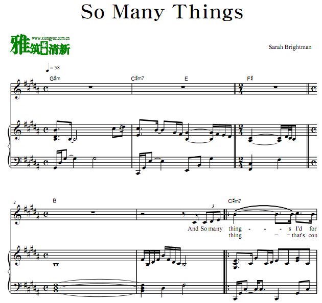 莎拉·布莱曼 Sarah Brightman - So many things声乐钢琴伴奏谱