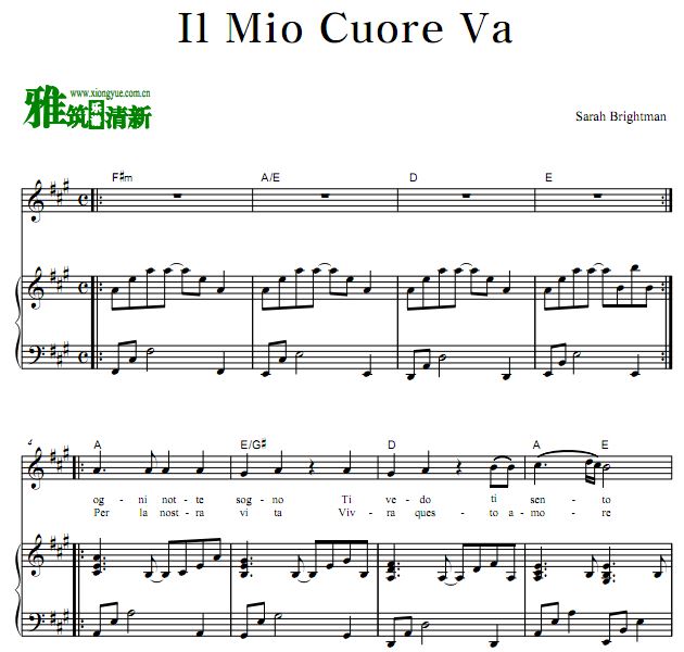 Sarah Brightman - Il Mio Cuore Va声乐钢琴伴奏谱 